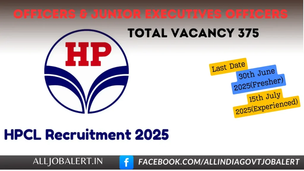 HPCL Recruitment 2025 For 375(apprx.) Officers & Junior Executives Officers-Check Details To Apply Online.