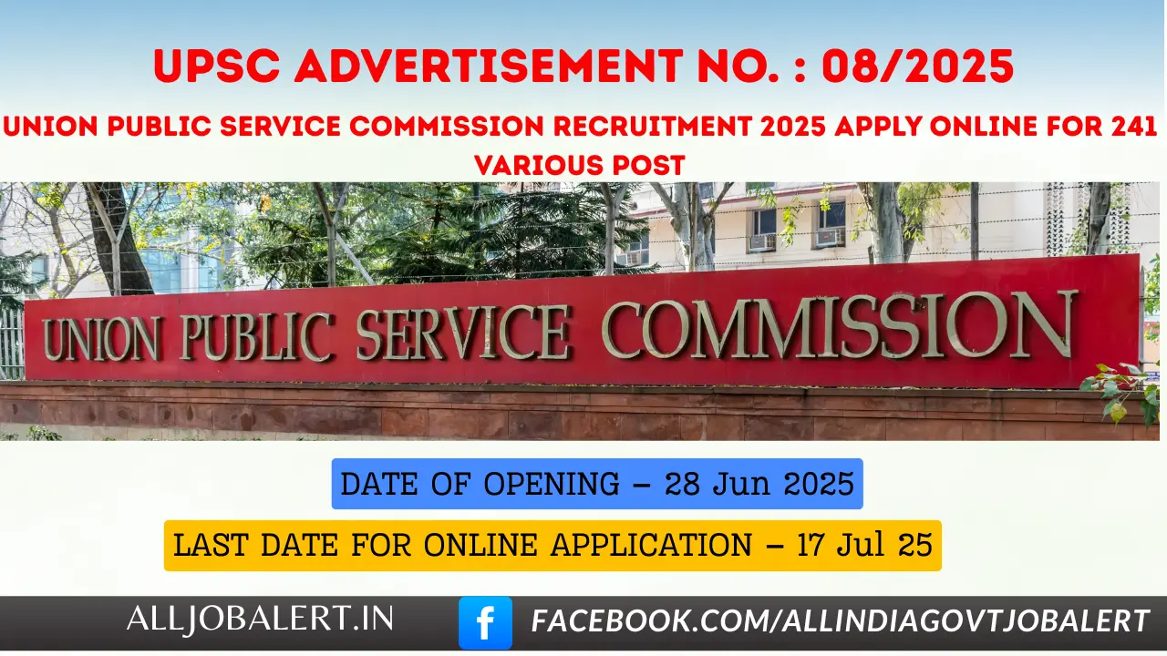 UPSC Recruitment 2025: Apply Online for Various Vacancies | Advt No. 08/2025