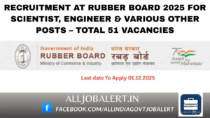 Recruitment at Rubber Board 2025 for Scientist, Engineer & Various Other Posts – Total 51 Vacancies