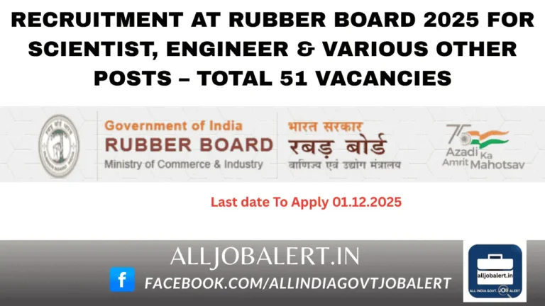 Recruitment at Rubber Board 2025 for Scientist, Engineer & Various Other Posts – Total 51 Vacancies