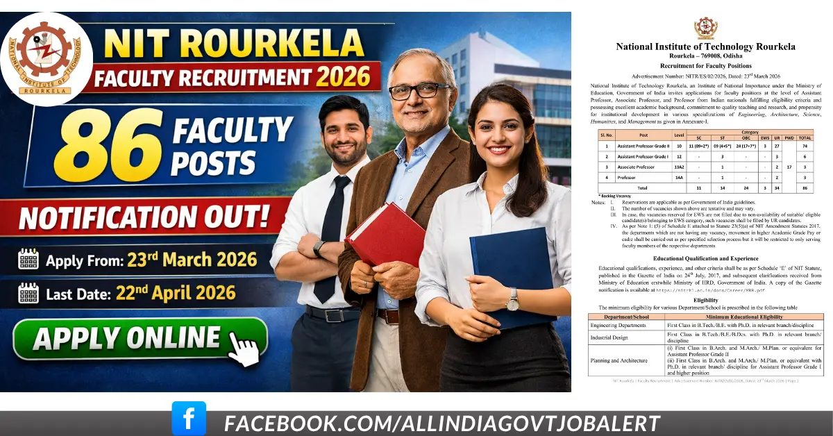 NIT Rourkela Associate, Assistant Professor Recruitment 2026 Apply Online