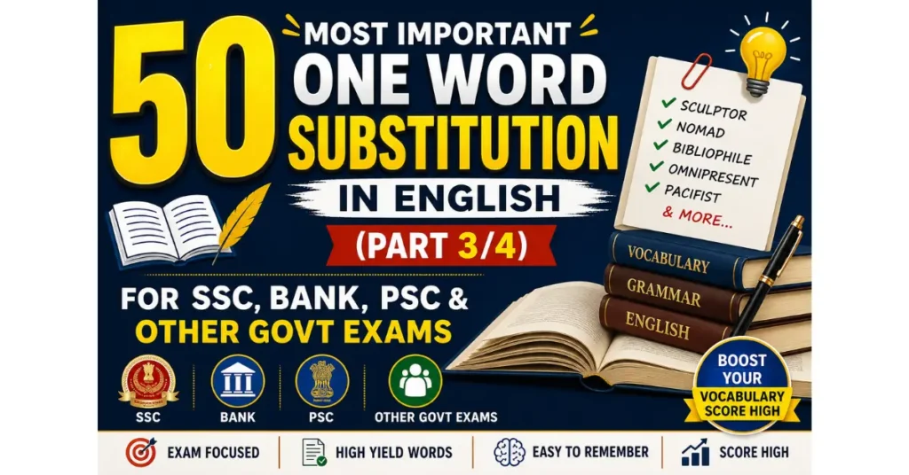 one word substitution, one word substitution pdf, 50 Most Important One Word Substitution in English (Part 3/4) for SSC, Bank, PSC & Other Govt Exams