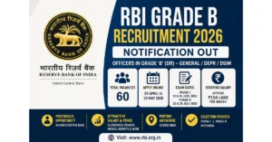 RBI Grade B Notification 2026 : The Reserve Bank of India has officially released the RBI Grade B Recruitment 2026 Notification for multiple posts including General, DEPR, and DSIM streams. This is one of the most prestigious opportunities for candidates aiming for a career in the banking and financial sector. rbi grade b, rbi grade b notification, rbi grade b syllabus, rbi grade b salary, rbi grade b exam date 2026