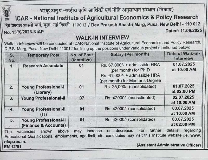 EMPLOYMENT NEWS WEEKLY
ICAR RECRUITMENT
YOUNG PROFESSIONAL