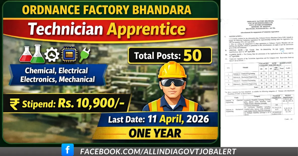 apprentice, ordnance factory, bhandara, ordnance factory recruitment 2026, apprentice meaning
