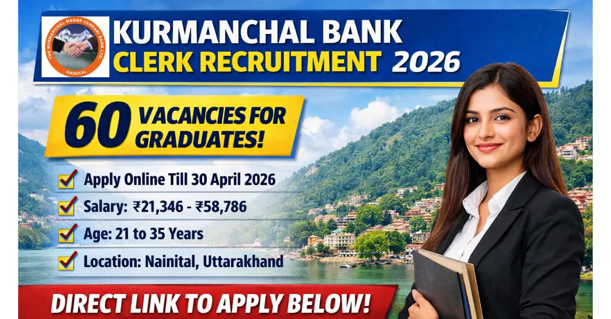 Kurmanchal Bank Clerk Recruitment 2026: 60 Vacancies for Graduates, Apply Online Till 30 April bank clerk, bank job vacancy, graduate, latest notification, Nainital