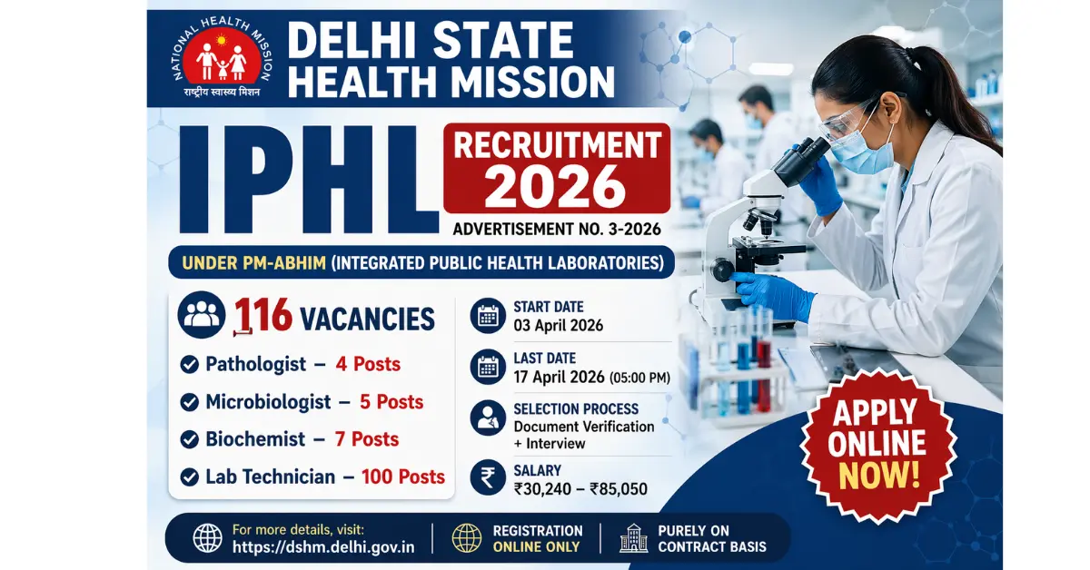 dshm recruitment 2026, IPHL Recruitment 2026, lab technician vacancy 2026 , delhi health mission jobs, latest notification